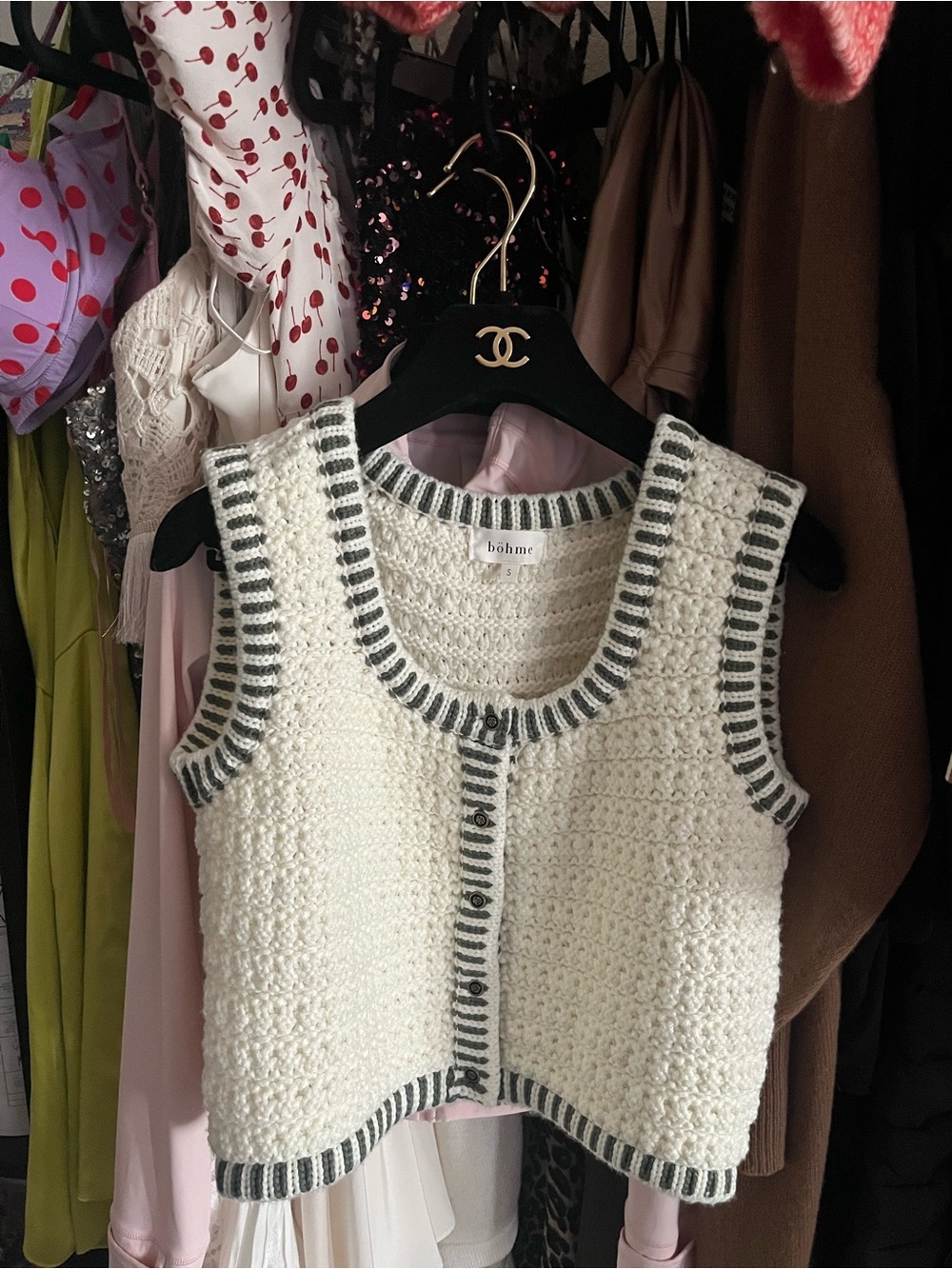 Bohme Cream Crochet Knit Button Front top size small 🎀